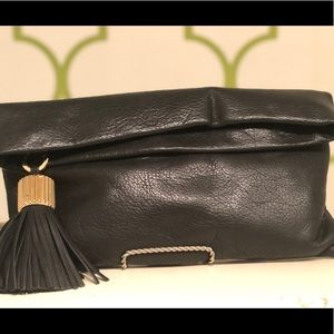 India Hicks black tumbled leather clutch